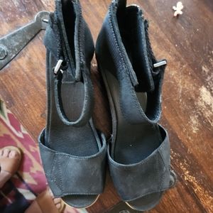 Sorel Joanie Sandals Womens 10 Casual Wedge Black Leather Ankle Shoes